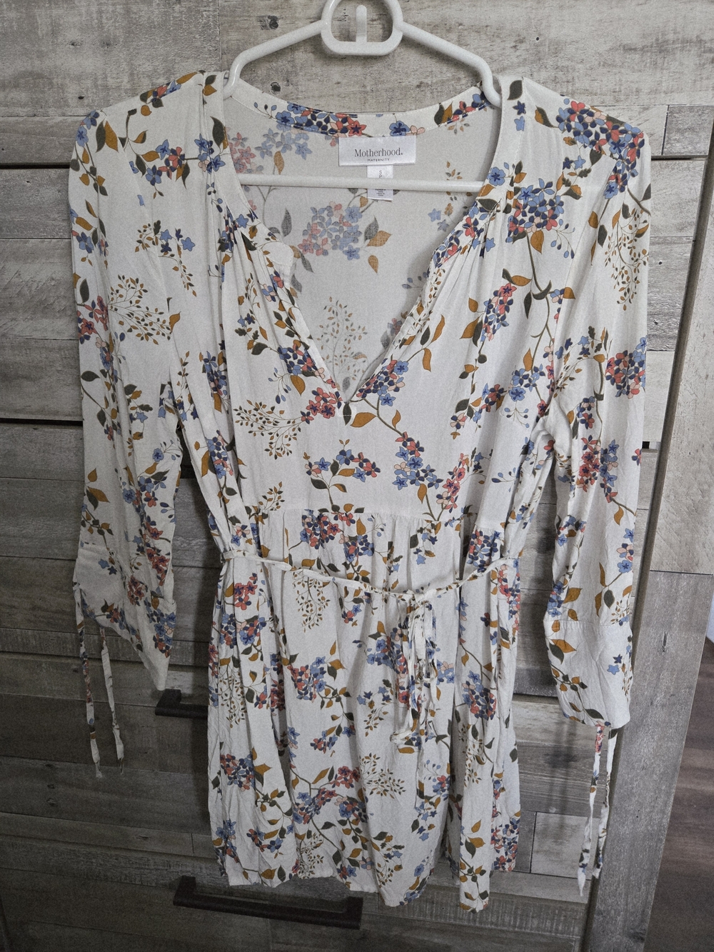 Motherhood Floral Cream Long Sleeve Wrap-Style Maternity Dress